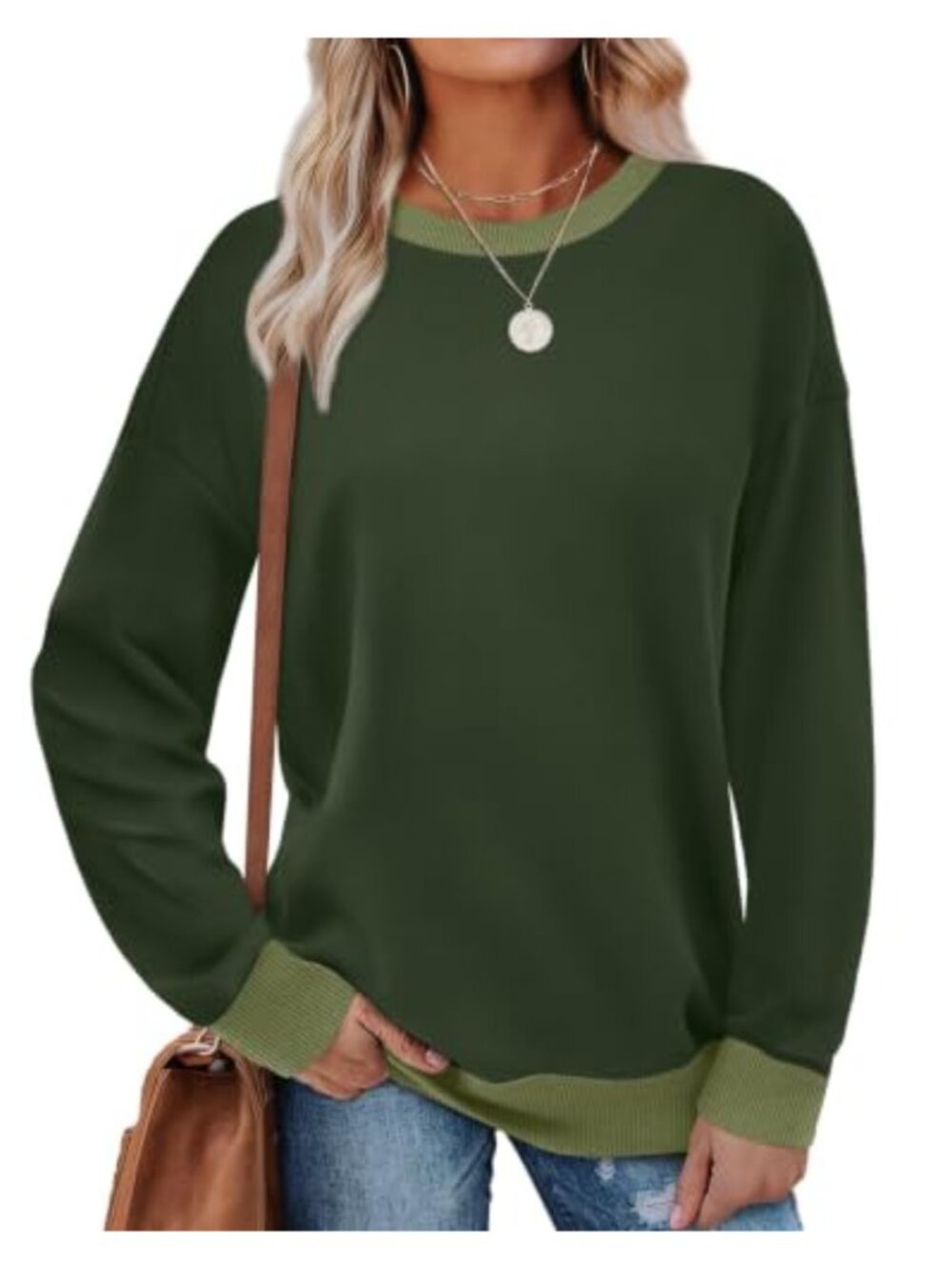 Womens Crewneck Long Sleeve Color Block Tunic Sweatshirt Loose Fit
